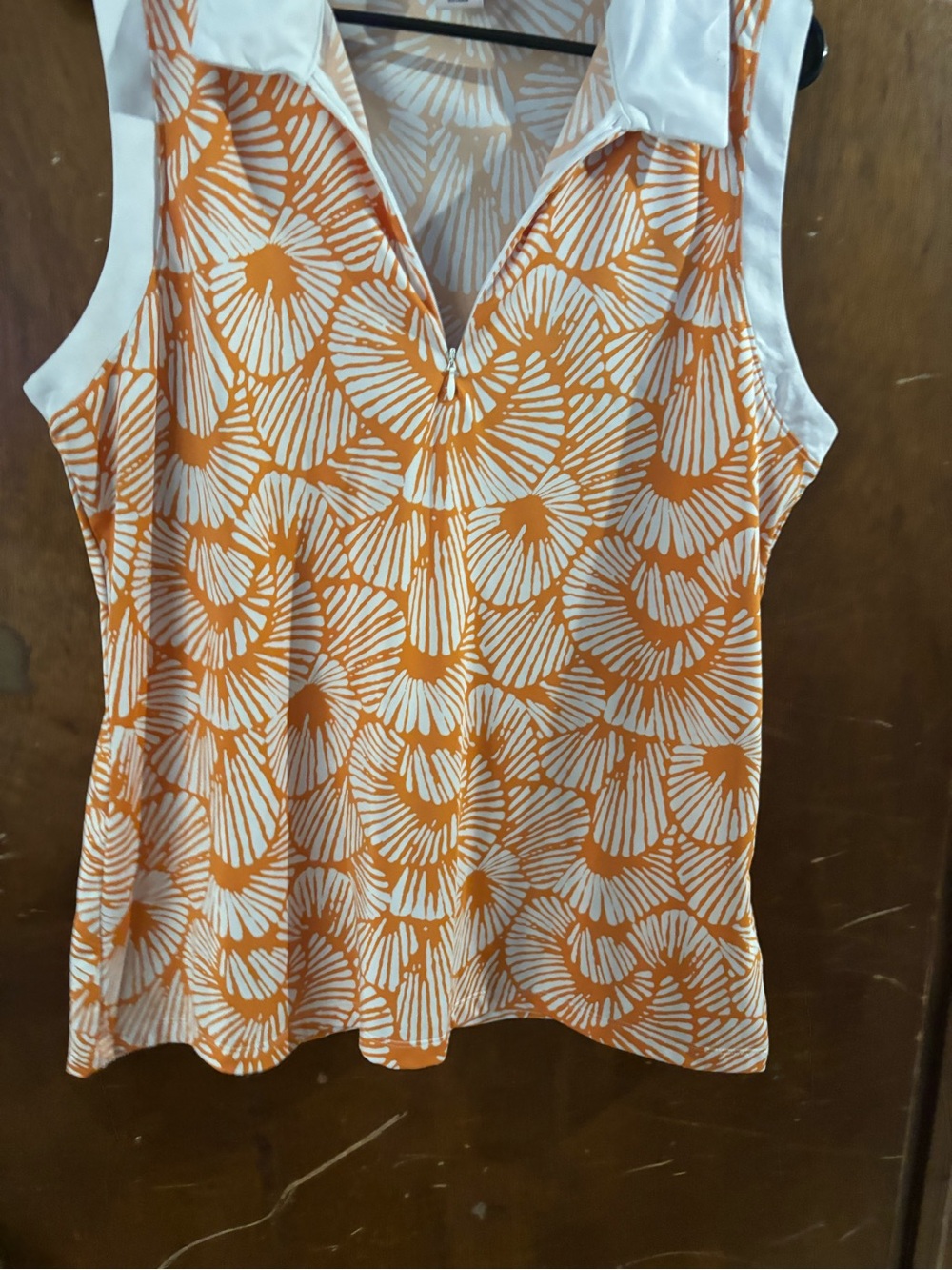 Tommy Bahama Orange and White Sleeveless Collared Tank